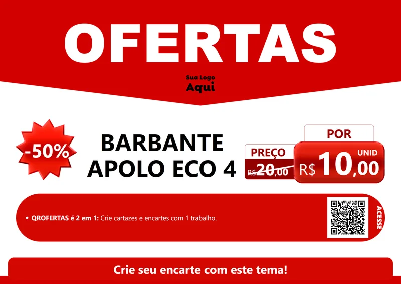 Modelo de Cartaz para Cartaz A4 Horizontal com o tema Ofertas Vermelho Cartaz para Armarinho e Aviamentos