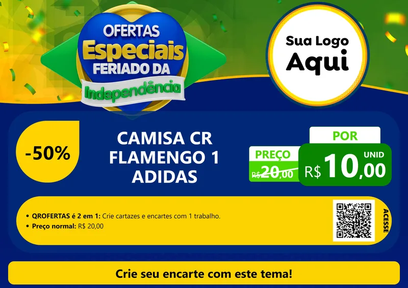 Modelo de Cartaz para Cartaz A4 Horizontal com o tema Ofertas Especiais Feriado da Independência para Roupas e acessórios