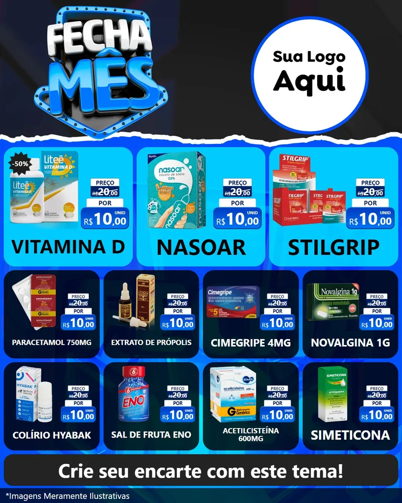 Modelo de Rede Social para Feed Instagram com o tema Fecha Mês para Farmácia