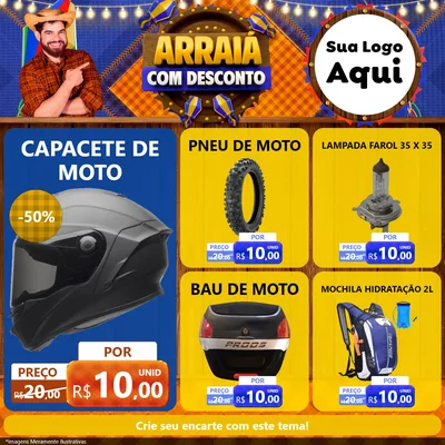 Modelo de Rede Social para Feed Facebook com o tema Arraiá Com Desconto para Moto peças