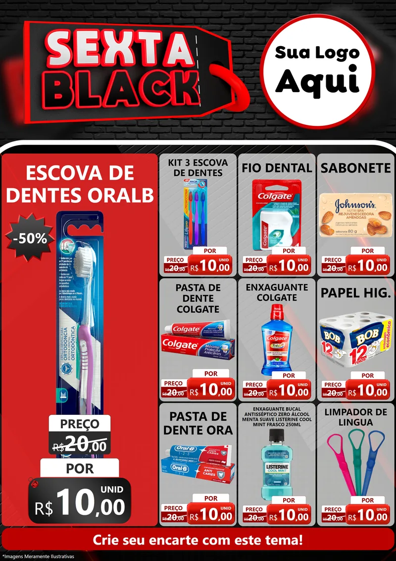 Modelo de Encarte para Encarte A4 Vertical com o tema Sexta Black para Higiene Pessoal