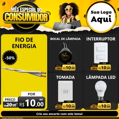 Modelo de Rede Social para Feed Facebook com o tema Mês Especial do Consumidor para Materiais Elétricos