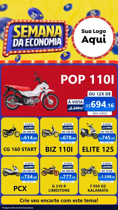 Modelo de Rede Social para Stories com o tema Semana da Economia para Concessionaria de Motos