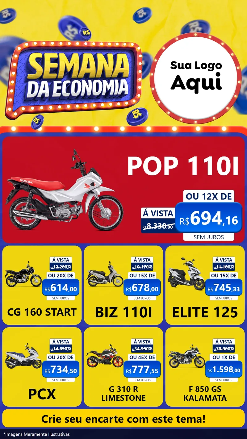 Modelo de Rede Social para Stories com o tema Semana da Economia para Concessionaria de Motos