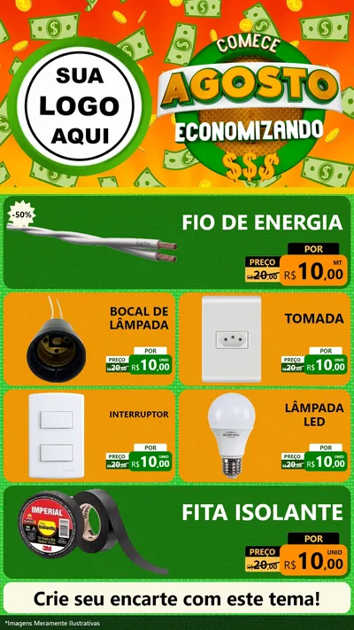 Modelo de TV para TV Vertical com o tema Comece Agosto Economizando para Materiais Elétricos
