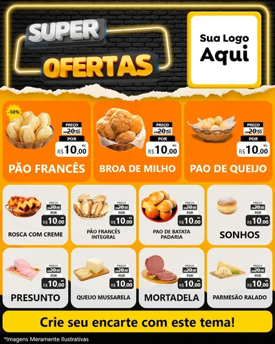 Modelo de Rede Social para Feed Instagram com o tema Super Ofertas para Padaria