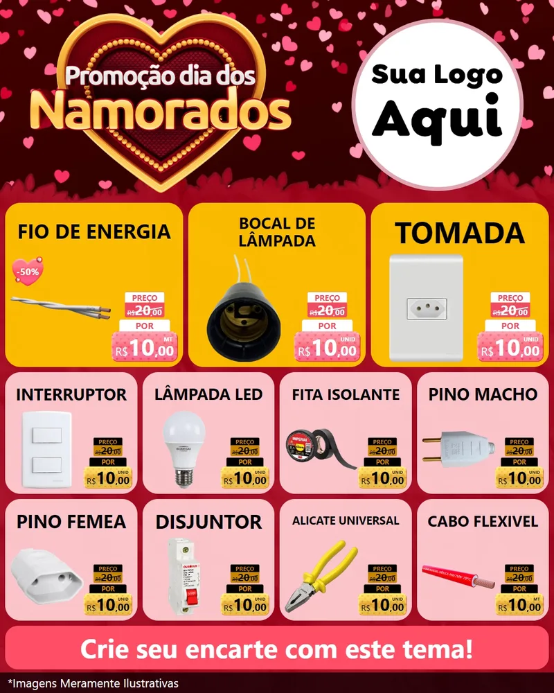Modelo de Rede Social para Feed Instagram com o tema Promoção Dia Dos Namorados para Materiais Elétricos