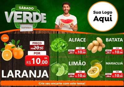 Modelo de Encarte para Encarte A4 Horizontal com o tema Sábado Verde para Hortifrúti