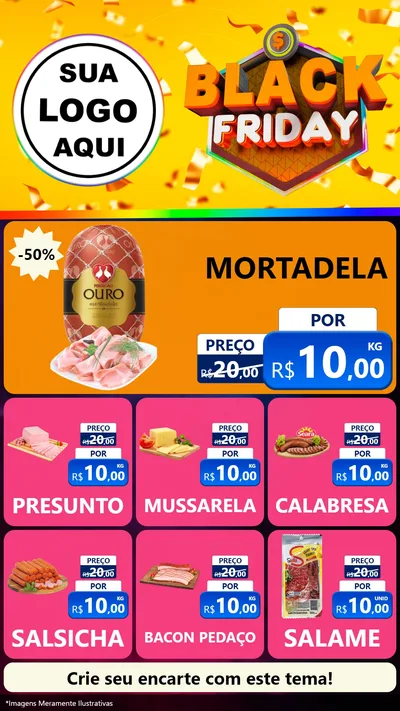 Modelo de Rede Social para Stories com o tema Black Friday para Frios e Laticínios