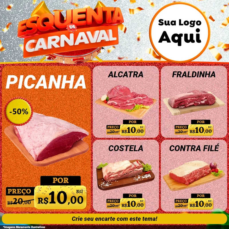 Modelo de Rede Social para Feed Facebook com o tema Esquenta de Carnaval para Açougue