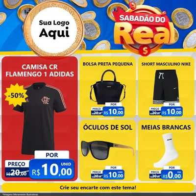 Modelo de Rede Social para Feed Facebook com o tema Sabadão do Real para Roupas e acessórios