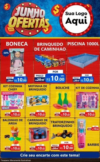 Modelo de Encarte para Encarte Grande com o tema Junho de Ofertas para Brinquedos