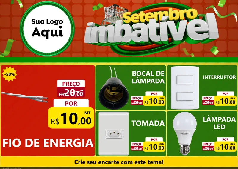 Modelo de Encarte para Encarte A4 Horizontal com o tema Setembro Imbatível para Materiais Elétricos