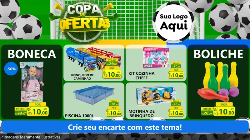 Modelo de TV para TV Horizontal com o tema Copa De Ofertas para Brinquedos