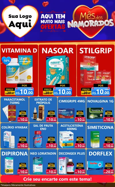 Modelo de Encarte para Encarte Grande com o tema Mês dos Namorados para Farmácia