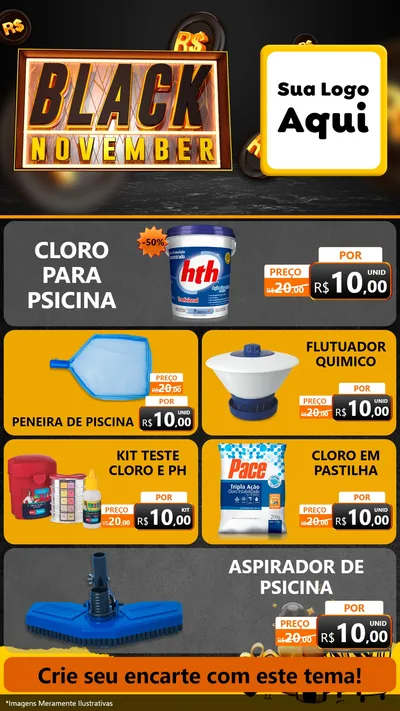 Modelo de TV para TV Vertical com o tema Black November para Produtos para Piscina