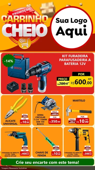 Modelo de Rede Social para Stories com o tema Promoção carrinho cheio para Maquinas e Ferramentas