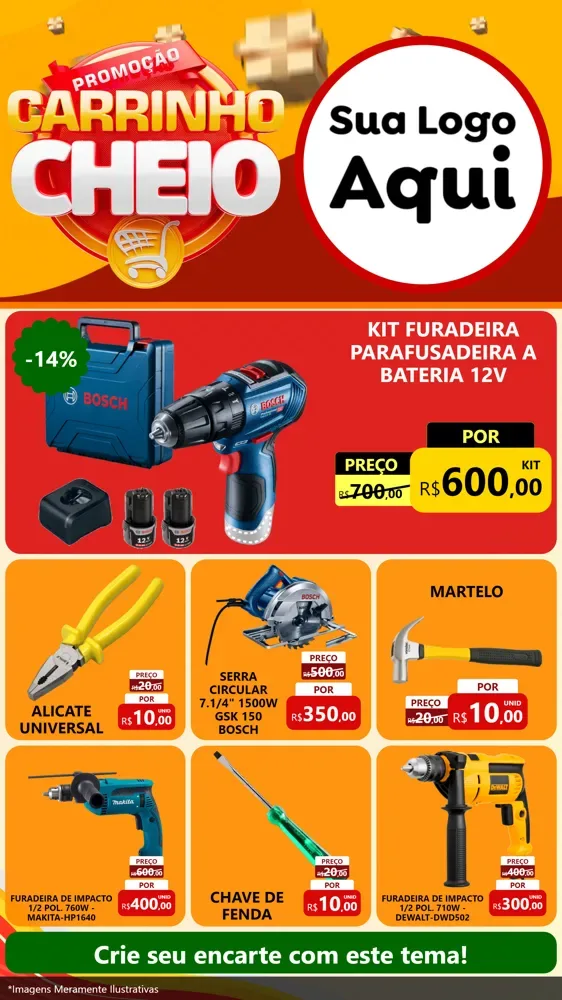Modelo de Rede Social para Stories com o tema Promoção carrinho cheio para Maquinas e Ferramentas