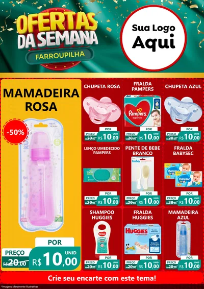 Modelo de Encarte para Encarte A4 Vertical com o tema Ofertas da Semana Farroupilha para Bebês