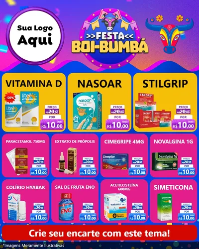 Modelo de Rede Social para Feed Instagram com o tema Festa Boi-Bumbá para Farmácia