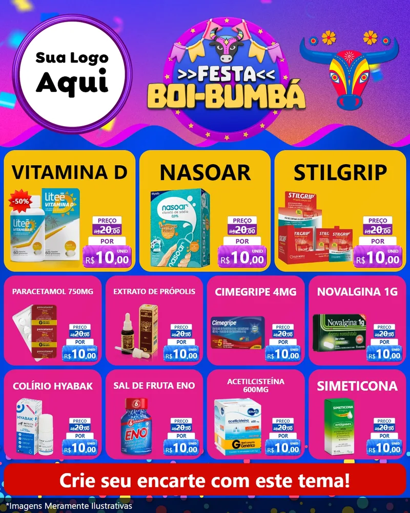 Modelo de Rede Social para Feed Instagram com o tema Festa Boi-Bumbá para Farmácia
