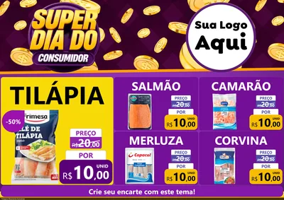 Modelo de Encarte para Encarte A4 Horizontal com o tema Super Dia do Consumidor para Peixaria