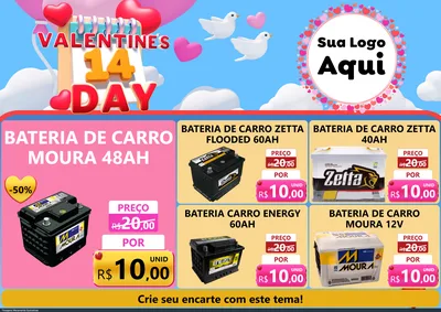 Modelo de Encarte para Encarte A4 Horizontal com o tema Valentine's Day para Baterias Elétricas