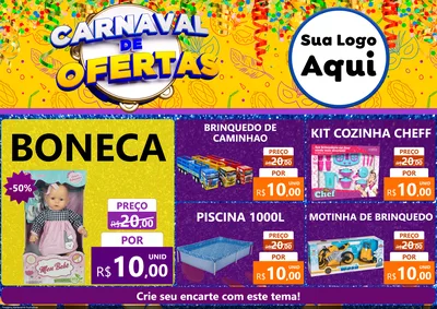 Modelo de Encarte para Encarte A4 Horizontal com o tema Carnaval de Ofertas para Brinquedos