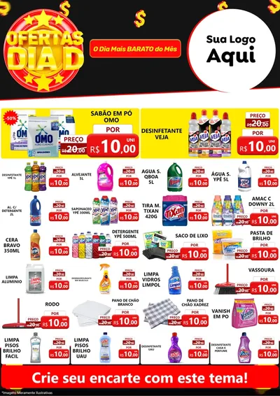Modelo de Encarte para Encarte A4 Vertical com o tema Dia D para Produtos de Limpeza