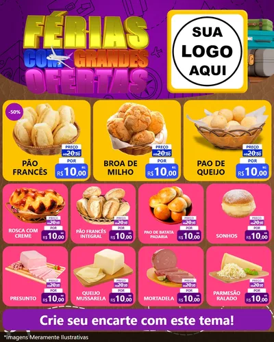 Modelo de Rede Social para Feed Instagram com o tema Férias com Grandes Ofertas para Padaria