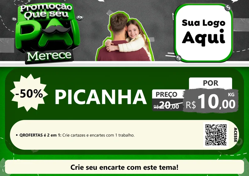 Modelo de Cartaz para Cartaz A4 Horizontal com o tema Promoção Que seu Pai Merece para Açougue