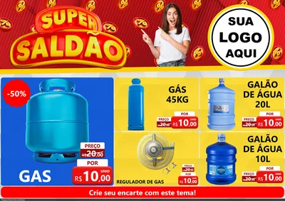 Modelo de Encarte para Encarte A4 Horizontal com o tema Super Saldão para Água e gás
