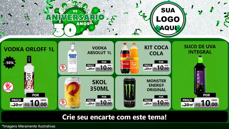 Modelo de TV para TV Horizontal com o tema Promoção de Aniversário - 30 Anos para Distribuidora de bebidas