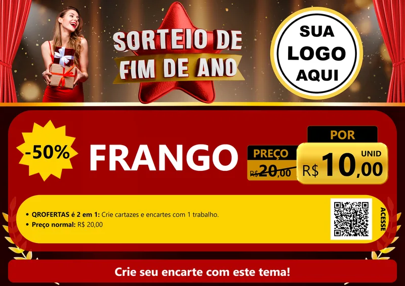 Modelo de Cartaz para Cartaz A4 Horizontal com o tema Sorteio de Fim de Ano para Assados