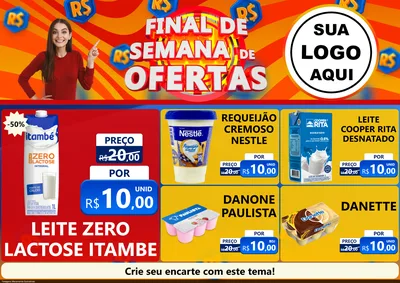 Modelo de Encarte para Encarte A4 Horizontal com o tema Final de Semana de Ofertas para Frios e Laticínios