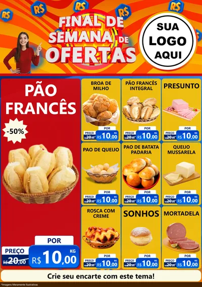 Modelo de Encarte para Encarte A4 Vertical com o tema Final de Semana de Ofertas para Padaria