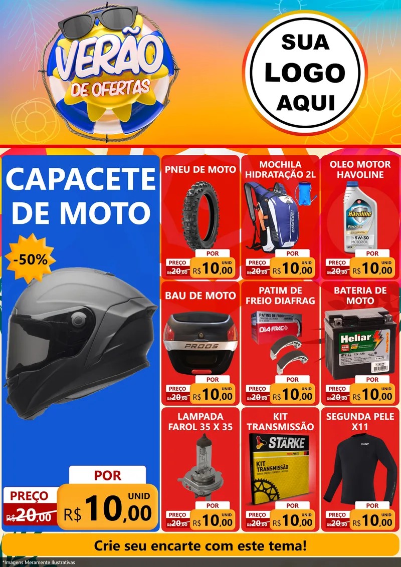 Modelo de Encarte para Encarte A4 Vertical com o tema Verão de Ofertas para Moto peças