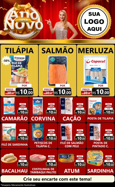 Modelo de Encarte para Encarte Grande com o tema Super Ano Novo para Peixaria