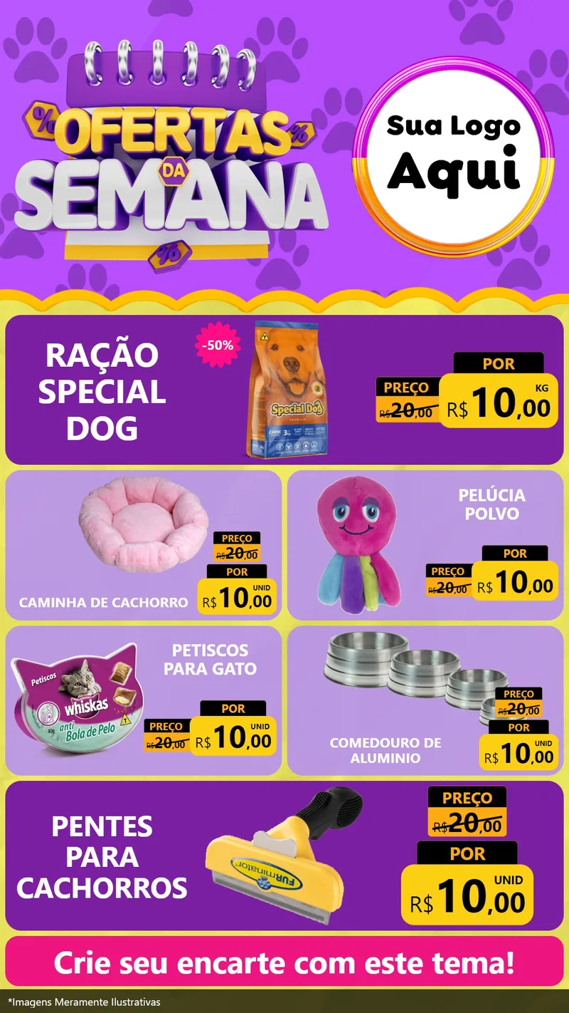 Modelo de TV para TV Vertical com o tema Ofertas da Semana - Pet para Pet Shop