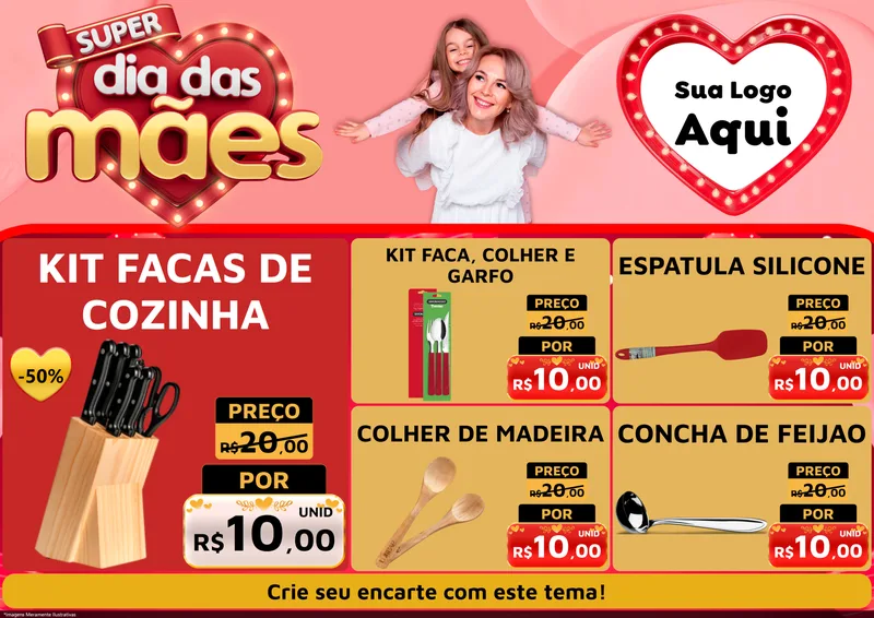 Modelo de Encarte para Encarte A4 Horizontal com o tema Super Dia Das Mães para Utilidades Domésticas
