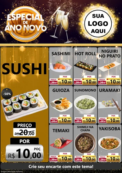 Modelo de Encarte para Encarte A4 Vertical com o tema Especial de Ano Novo para Comida japonesa