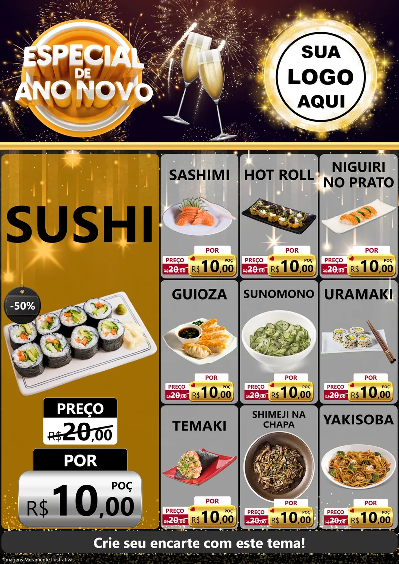 Modelo de Encarte para Encarte A4 Vertical com o tema Especial de Ano Novo para Comida japonesa
