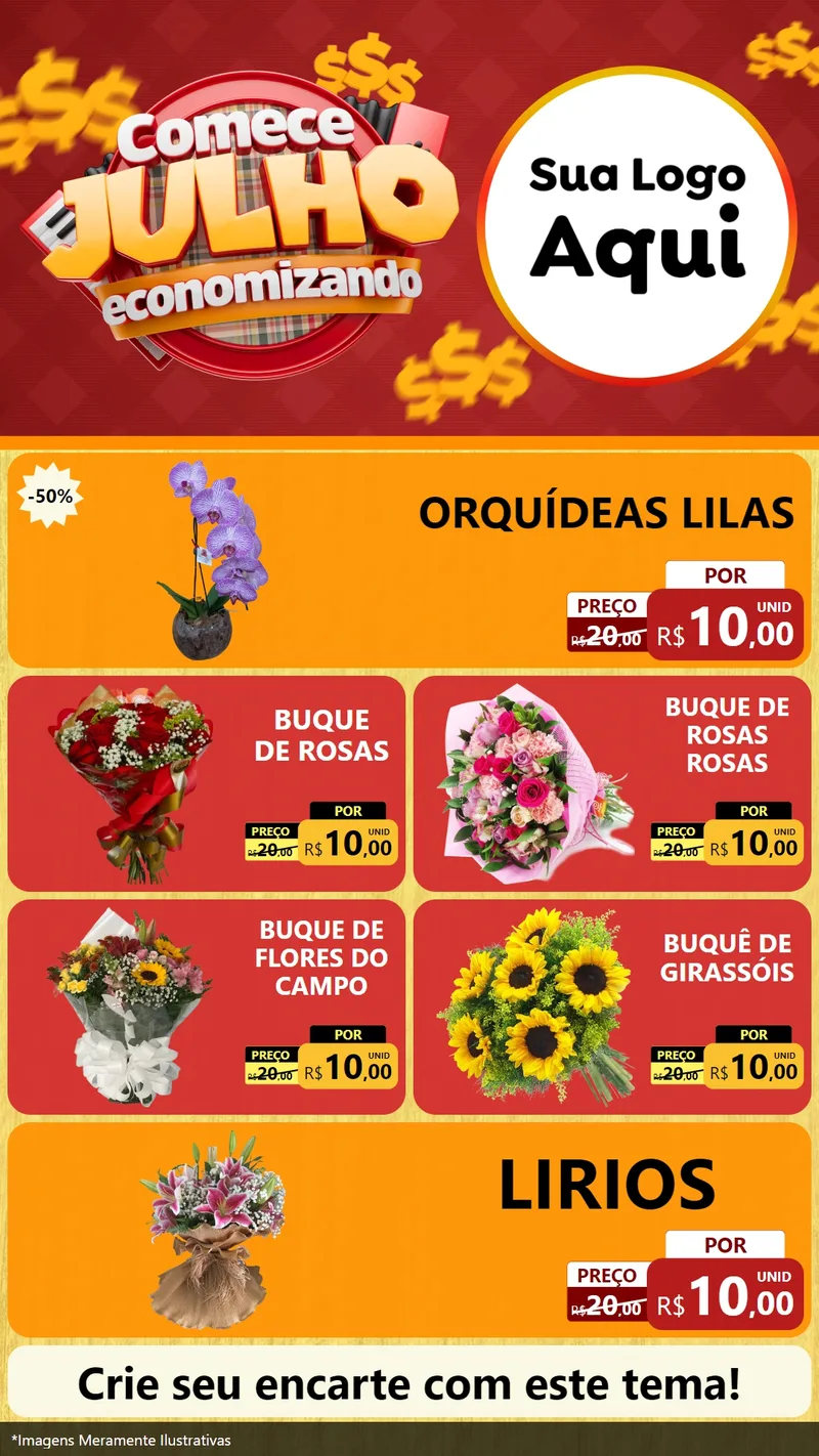 Modelo de TV para TV Vertical com o tema Comece Julho Economizando para Floricultura e jardim
