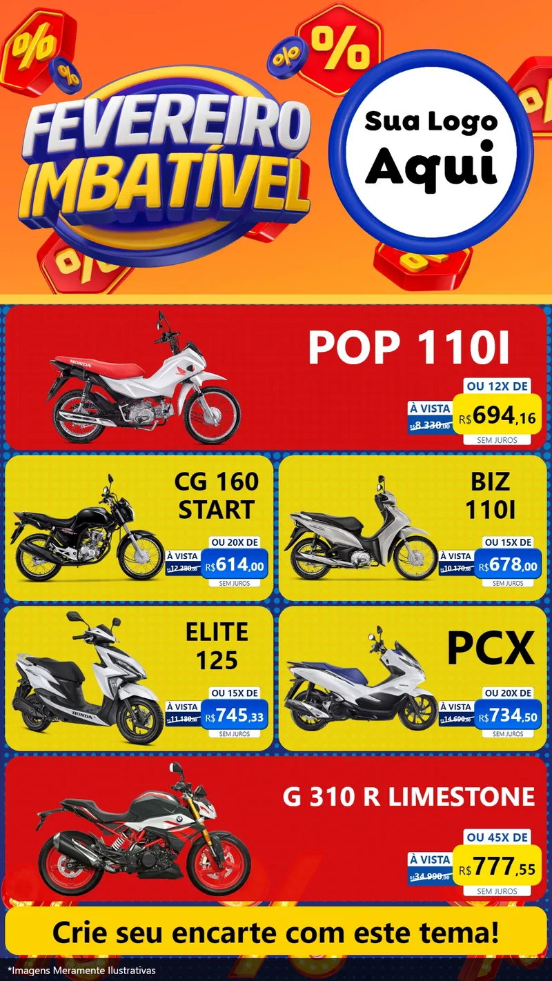 Modelo de TV para TV Vertical com o tema Fevereiro Imbatível para Concessionaria de Motos