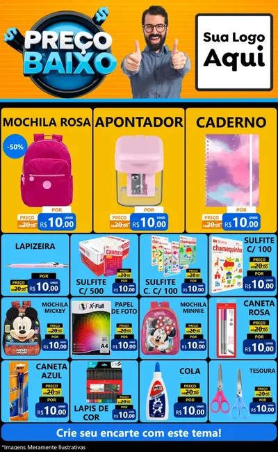 Modelo de Encarte para Encarte Grande com o tema Preço Baixo para Papelaria