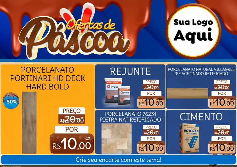 Modelo de Encarte para Encarte A4 Horizontal com o tema Ofertas de Páscoa para Pisos e revestimentos