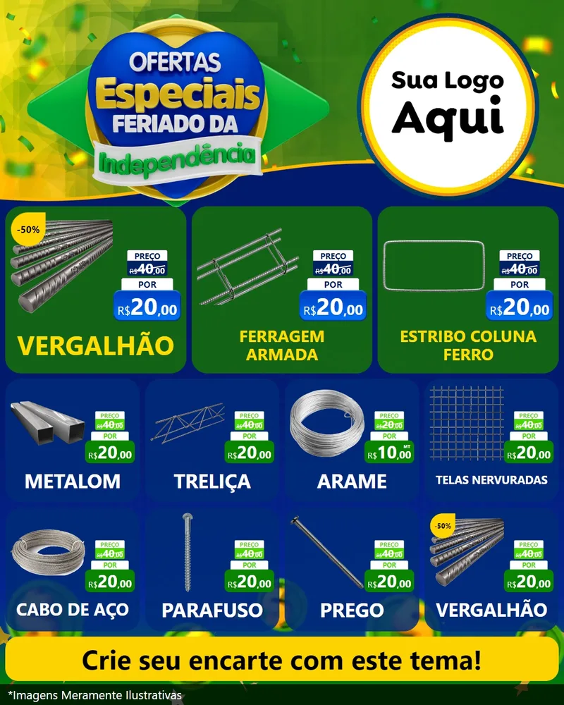 Modelo de Rede Social para Feed Instagram com o tema Ofertas Especiais Feriado da Independência para Ferragens