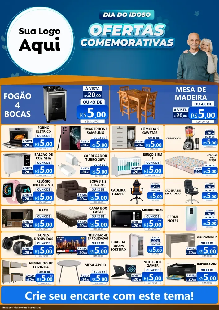 Modelo de Encarte para Encarte A4 Vertical com o tema Dia do Idoso para Móveis e Eletro