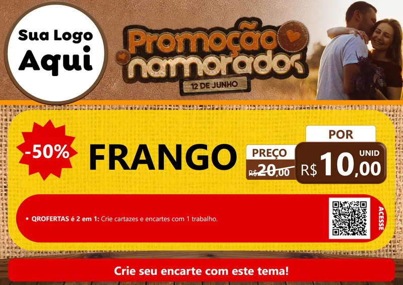 Modelo de Cartaz para Cartaz A4 Horizontal com o tema Promoção Namorados para Assados