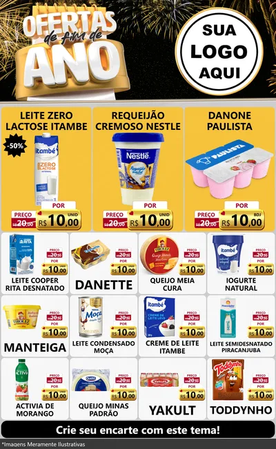 Modelo de Encarte para Encarte Grande com o tema Ofertas de Fim de Ano para Frios e Laticínios